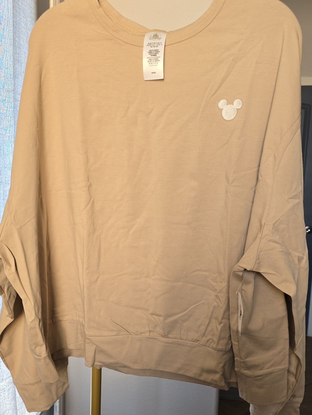 Disney Parks Mickey Mouse Embroidered Tan Oversized Long Sleeve Top 1XL NEW
